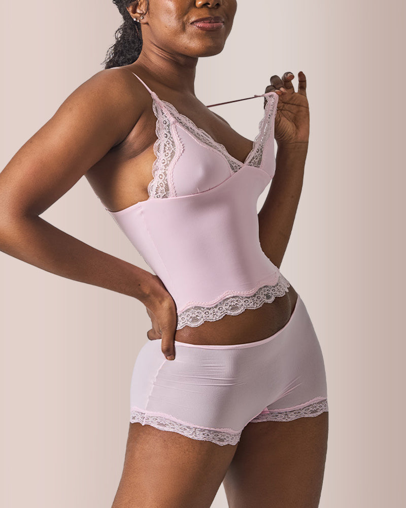 Women's Lace Trim Wirefree Lightweight Underwear Set